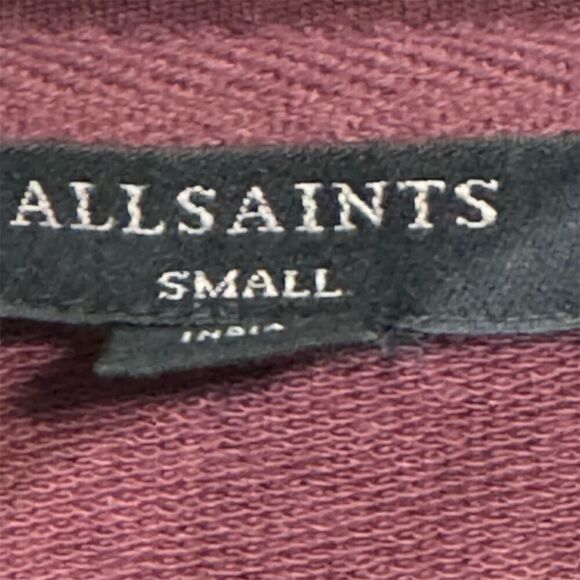 AllSaints Delia Sweat Cardigan Jacket Small Burgundy Waterfall Open Front Draped - Picture 4 of 9